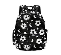 Biyejit Black Soccer Stars Childrens Backpack with Multiple Pockets Large Capacity School Bag Lightweight Rucksack for Girls Elementary Students Daypack