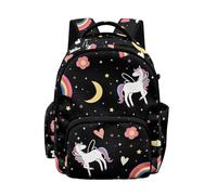 Biyejit Black Starry Rainbow Horse Childrens Travel Backpack Large Capacity Kids School Bag with Adjustable Straps for Kids Girls Back to School