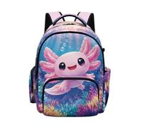Biyejit Blue Axolotl Coral Girls Kids Backpack Lightweight Comfortable School Bag with Multi Pockets Rucksack for Elementary Middle School Hiking Camping