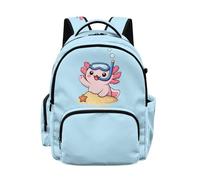 Biyejit Blue Axolotl Diving Kids Girls School Backpack Durable Daypack with Side Pockets and Front Zipper Pockets for Elementary