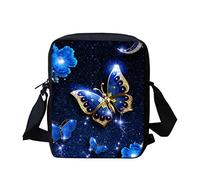 Biyejit Blue Butterfly Crossbody Bag Messenger Bags for Kids Girls Adjustabel Straps Backpack Cell Phone Wallet Travel Sports Pouch