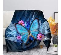 Biyejit Blue Butterfly Print Throw Blanket Warm Ultra-Soft Fleece Blanket for Bed Couch Living Room