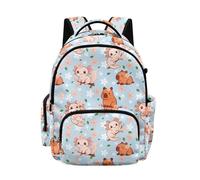 Biyejit Blue Capybara Axolotl Cherry Floral Kids Backpack Lightweight School Bag Large Capacity Rucksack for Elementary Kids Boys Girls Travel and Outdoor