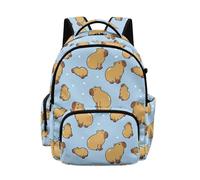 Biyejit Blue Capybara Kids Backpack for School with 1 Side Zipper Pockets and 1 Side Pocket Lightweight Rucksack for Elementary Girls Boys Books and Supplies
