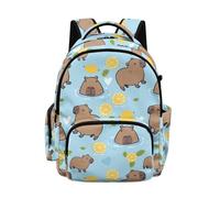Biyejit Blue Capybara Lemon Print Travel Backpack Large Capacity School Bag with Adjustable Straps for Kids Boys Girls Back to School