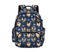 Biyejit Blue Chicken Butterfly Kids Backpack Back to School Lightweight Durable Rucksack for Boys Elementary Daypack School Outdoor