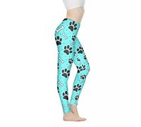 Biyejit Blue Dog Paw Print High Waisted Leggings for Women Stretchy Tummy Control Leggings Gym Workout Yoga Pantss