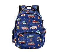 Biyejit Blue Engineering Vehicle Kids Boys School Backpack Durable Daypack with Side Pockets and Front Zipper Pockets for Elementary