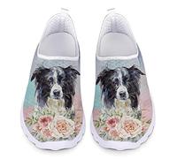 Biyejit Border Collie Rose Print Women's Slip On Walking Shoes Lightweight Beach Water Shoes Casual Breathable Non-Slip Athletic Tennis Sneakers