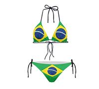 Biyejit Brazil Flag Women Two Piece Bikini Set Halter Padded Top Swimsuits Tie Side Bottom Triangle Swimwear Bathing Suit