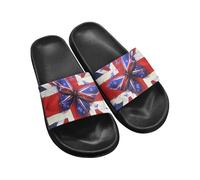 Biyejit British Flag Butterfly Slide Sandal Shoes Open Toe Women Men Shower Slippers Light Weight Footwear for Summer Beach Pool Bathroom Garden House 35-45