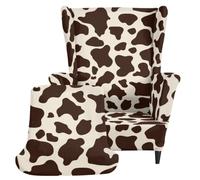 Biyejit Brown Cow Printed Wingback Armchair Cover, 2026