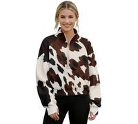Biyejit Brown Cow Womens Long Sleeve Half Zip Sweatshirts with Pocket Women's Sweatshirt Lightweight Sportswear XS-3XL