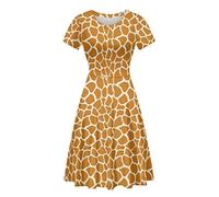 Biyejit Brown Giraffe Pattern Summer Dresses for Women Cocktail Party Skater Dress Casual Beach Swing Dress S-4XL