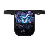Biyejit Butterfly Flower Print Nurse Waist Bag with Multi Compartment Nursing Bag Pocket Belt Organizer for Scissors Medical Supplies, Blue Purple
