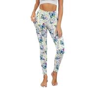 Biyejit Butterfly Gym Leggings for Women High Waisted Yoga Trousers Pants with Pockets Elastic for Women Fitness Yoga Running Size XS-3XL