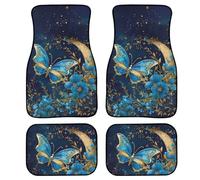Biyejit Butterfly Moon Car Floor Mats Floral Print Front and Rear Carpet Floor Mats Backing Rubber Automotive Foot Pads for Most Cars SUVs Vans or Trucks, Set of 4