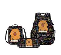 Biyejit Capybara Math 3D Printed Boys School Backpack Set with Lunch Bag and Lightweight Pencil Case for Kindergarten Kids Travel School Bag Daypacks