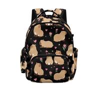 Biyejit Capybara Print Girls School Backpack with Side Pockets Casual Daypack for Kids Primary Schoolbag Biking Camping Travel, Black