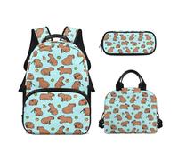 Biyejit Capybara School Backpack Set 3 Pieces Backpack Lunch Bag and Pencil Case Large Capacity Kids Schoolbag 17 Inches for School, Hiking, Camping, Travel