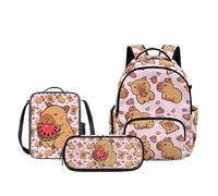 Biyejit Capybara Watermelon 3D Printed School Backpack Set for Kids Includes Backpack Lunch Bag and Pencil Case Pouch Spacious Travel School Bag for Kindergarten