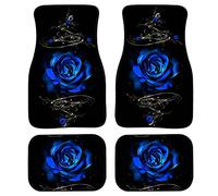Biyejit Car Floor Mats, Blue Rose Print Anti-Slip Rubber Backing Cars Mats Carpets Universal Fit Sedan,Jeep,RV,SUV, Front & Rear Foot Mats,Set of 4