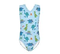 Biyejit Cartoon Dinosaur Print Girls Swimsuit Gymnastics Leotards One-Piece Swimwear Practice Outfit for 3-14 Years Kids