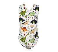 Biyejit Cartoon Dinosaur Print Teen Girls One Piece Swimsuit V-Neck Sleeveless Bathing Suit Gymnastic Dance Leotards for 7-8 Years
