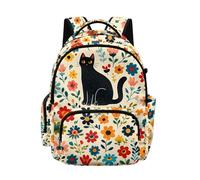 Biyejit Cat Floral Girls School Backpack with Side Pockets Casual Daypack for Kids Primary Schoolbag Biking Camping Travel