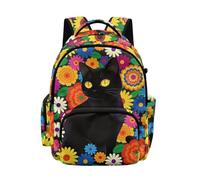Biyejit Cat Hippie Floral Girls Lightweight Backpack Large School Bag with Multiple Pockets for Childrens Kids Hiking Picnic Outings