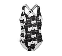 Biyejit Cats Girl's Crossback Swimsuit One Piece Sleeveless Bathing Suits with Shoulder Straps Swimwear Teens Swimming Costume for Beach, Sports,Holiday Age 5-14 Years