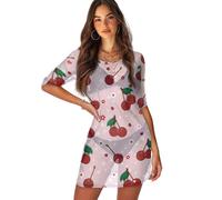 Biyejit Cherry Coverups for Women Short Sleeve Beach Swimwear Bikini Cover Up Lightweight Bathing Suit Kimono Summer Sun Protection Clothes for Travel Swimming Beach Pool XS-2XL