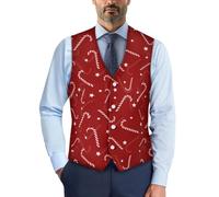 Biyejit Christmas Canes Waistcoat for Men Formal Suit Vest Waistcoat with Button Slim Classic Dress Waistcoat for Business Tuxedo Party Wedding S-4XL