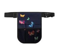 Biyejit Colorful Butterfly Printed Nurse Belt Organizer Fanny Pack with Adjustable Straps and Multi-Compartment Water Repellent Waist Bag for EMT, CNA, NP, PA, Pharmacists, Dark Blue