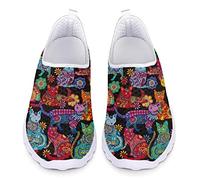 Biyejit Colorful Cartoon Cats Printed Mesh Slip On Sneakers for Women Quick Dry Summer Beach Water Shoes Casual Flats Lightweight Walking Shoes