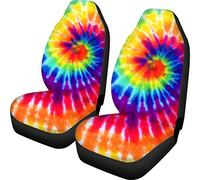 Biyejit Colorful Tie Dye Front Car Seat Covers 2 Set Stretch Seats Case Universal Fit Most Auto,Sedan,SUV,Van,Truck Installation Airbag Compatible