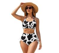 Biyejit Cow Printed Womens Bikini Sets 2 Pcs Tummy Control Swimsuits Crisscross Tie Back Swimwear Sexy Bathing Suits Beach Swimming Costume for Holiday, Party, Pool XS-3XL