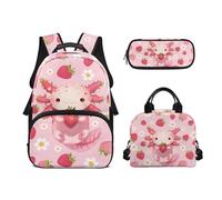 Biyejit Cute Axolotl Children School Bags Set 3-in-1 Backpack with Lunch Bag Pencil Bag Case Large Capacity 17 Inches Bookbags Daypack Gift