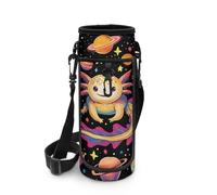 Biyejit Cute Axolotl Water Bottle Carrier Bag Zip Water Bottle Holder with Adjustable Shoulder Straps Portable Sling Bottle Bag Pouch for Hiking Camping, Dog Walking, Running