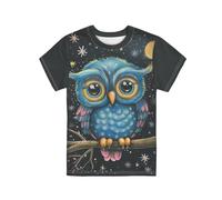 Biyejit Cute Cartoon Owl Print Kids T Shirts Girls Boys Short Sleeve Crewneck Tees Shirts Casual Pullover Tops Size 5-6 Years