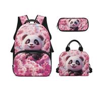 Biyejit Cute Panda School Backpack Set 3 PCS Backpack Lunch Bag and Pencil Case Large Capacity Kids Schoolbag 17 Inches for Teen Students