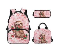 Biyejit Cute Sloth School Backpack Set 3 Pieces Backpack Lunch Bag and Pencil Case Large Capacity 17 Inches Laptop Backpackfor Teen Students