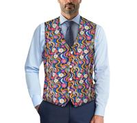 Biyejit Daisy Flower Waistcoat for Men Formal Suit Vest Waistcoat with Button Slim V-Neck Dress Waistcoat for Business Tuxedo Party Wedding S-4XL
