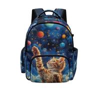 Biyejit Dark Blue Starry Cat Childrens School Backpack with Multiple Zipper Pockets Lightweight Rucksack Back to School for Kids Girls Elementary Students