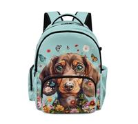 Biyejit Dog Butterfly Floral Kids School Backpack Lightweight with Adjustable Shoulder Straps for Boys Girls Elementary Middle School Travel Hiking