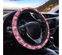 Biyejit Dog Paw Print Universal 15 inch Pink Car Steering Wheel Covers Breathable Sweat Absorbing Steering Wheel Stretch-on Protector