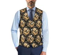 Biyejit Dragon Men's Waistcoats Casual Suit Vest with Button Slim V-Neck Sleeveless Jacket for Business Tuxedo Party Wedding Size S-4XL