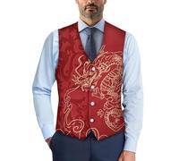 Biyejit Dragon Waistcoat for Men Casual Suit Vest Waistcoat with Button Slim Classic Sleeveless Jacket for Business Tuxedo Party Wedding S-4XL