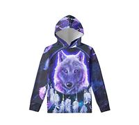Biyejit Dream Catcher Wolf Print Boys Girls Fleece Hoodies Plush Pullover Hoodie Casual Hooded Sweatshirts with Pocket for Age 11-13 Kids