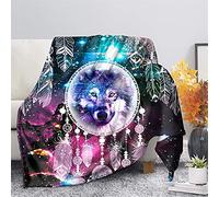 Biyejit Dream Catcher Wolf Print Super Soft Plush Fleece Throw Blanket for Women Men Children